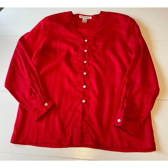 Jones New York 100% Linen Blouse Sz 12 Button Front Long Sleeves V-Neck Preppy - Picture 4 of 9